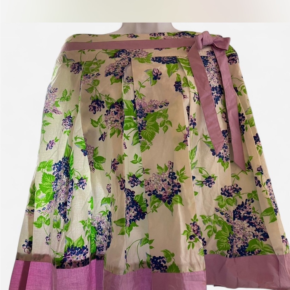 Willi Smith Cream and Green A-Line Knee-Length Skirt with Tie Front